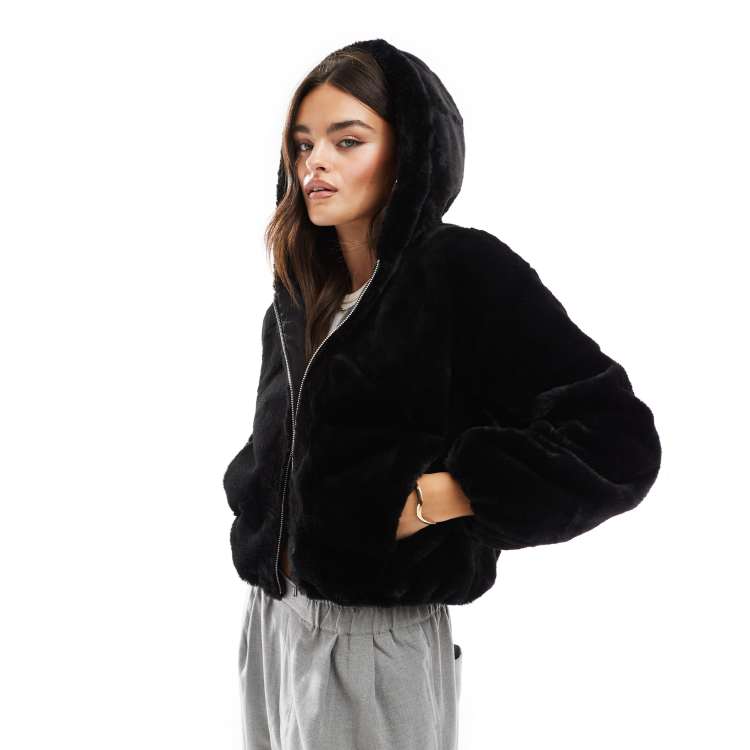 Bershka faux fur hooded jacket online