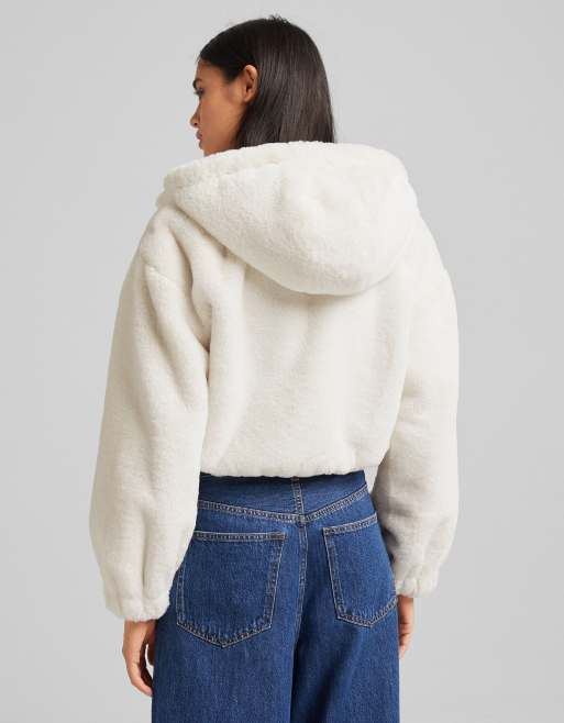 Bershka Faux Fur Full-zip Jacket in White for Men