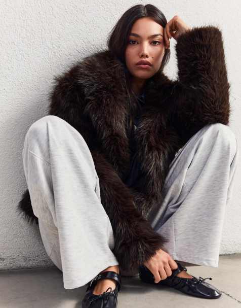 Bershka Faux fur jacket in brown