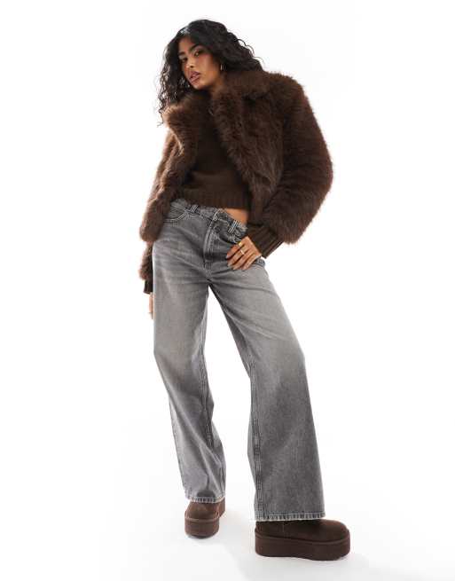 Bershka faux fur jacket in chocolate | ASOS