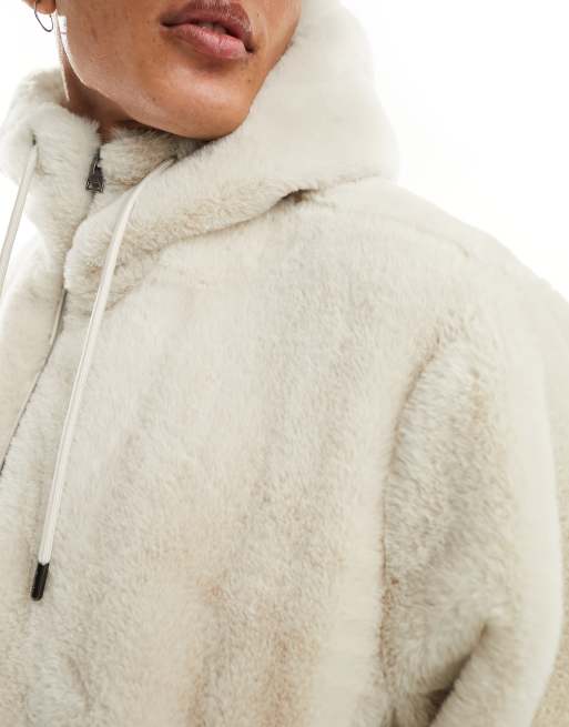 Bershka Faux Fur Full-zip Jacket in White for Men