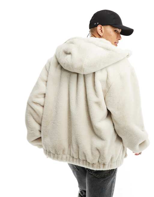 Bershka faux fur hot sale jacket with hood