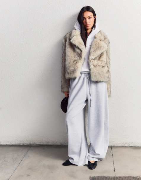 Bershka Faux fur jacket in ecru