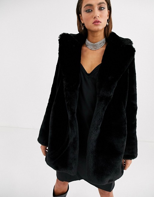 Bershka faux fur longline coat in black