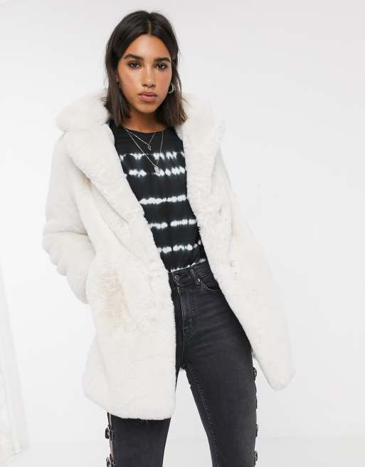 White faux best sale fur longline coat