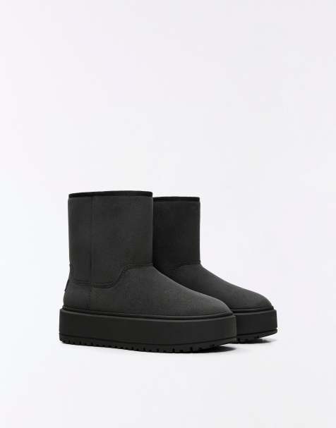 Bershka faux-fur plateau enkellaarzen in grijs - view 1