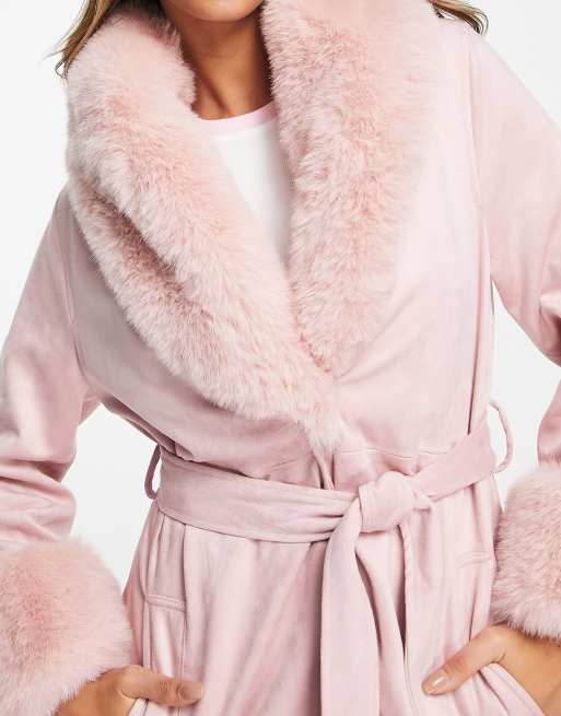 Pink fur shop trim coat