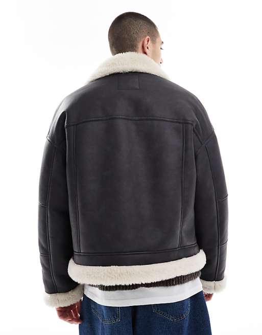 Bershka faux leather aviator jacket in black | ASOS Bershka faux leather aviator jacket in black | ASOS