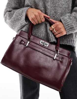 Bershka faux leather bag in burgundy