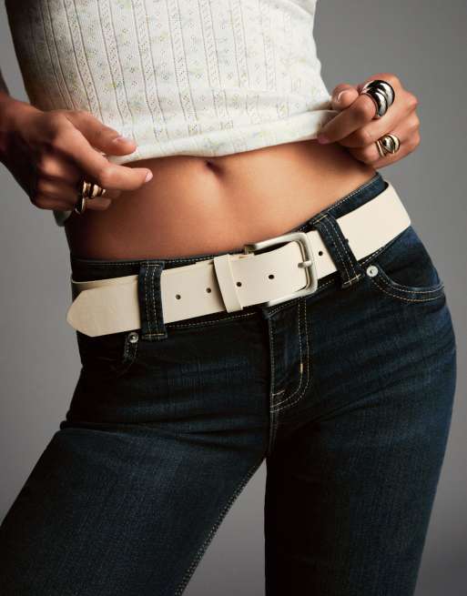Bershka Faux leather belt in white
