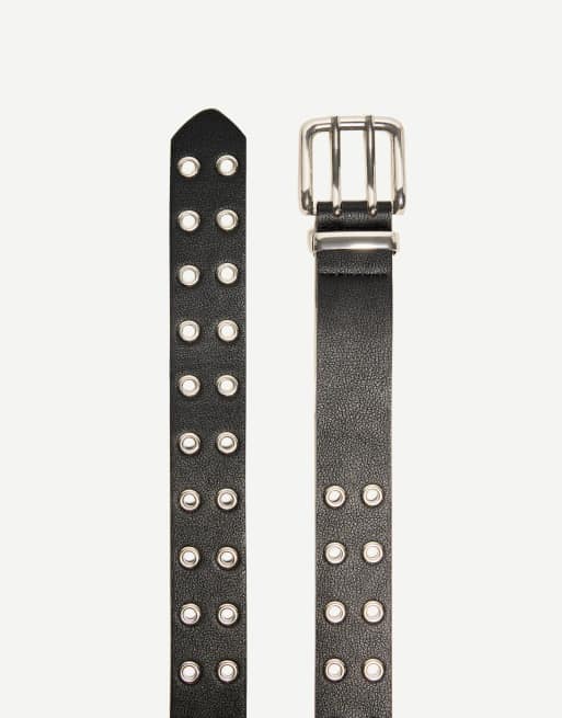 Bershka Faux leather belt with eyelets in black ASOS