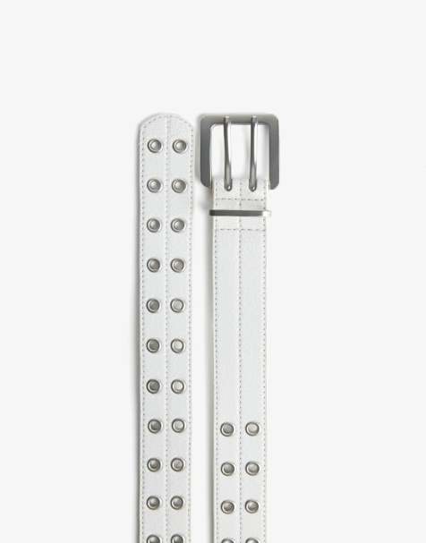 Bershka Faux leather belt with eyelets in white - view 1