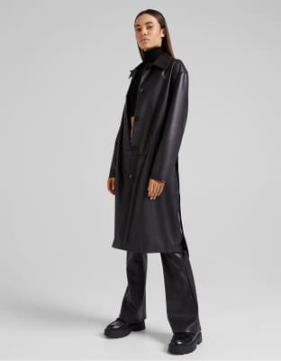 faux leather long coat