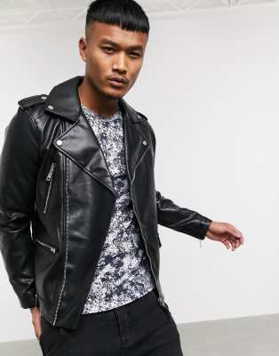 faux leather biker jacket mens