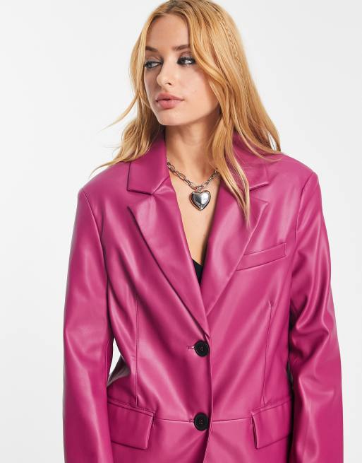 Pink on sale leather blazer