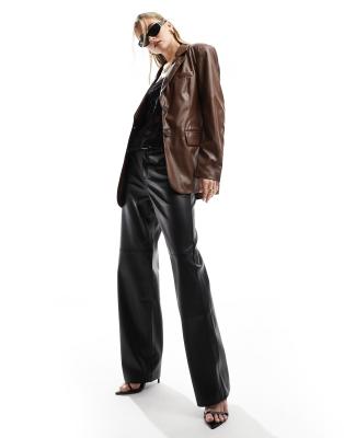 faux leather blazer in deep chocolate-Brown