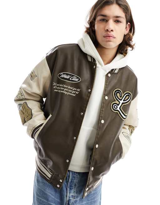 Supreme worn leather hot sale varsity jacket