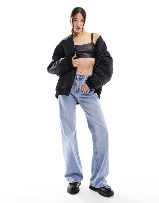 Bershka faux leather bralet in black