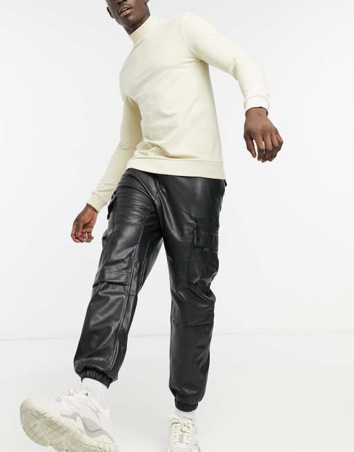 Leather cargo sales joggers