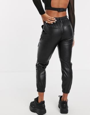 black leather cargo trousers
