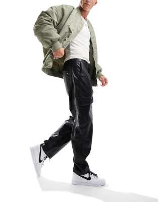 faux leather cargo pants in black exclusive to ASOS