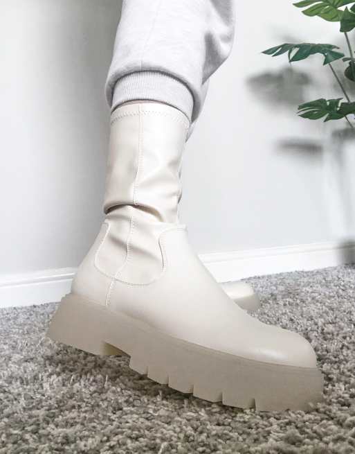chunky sock boots beige