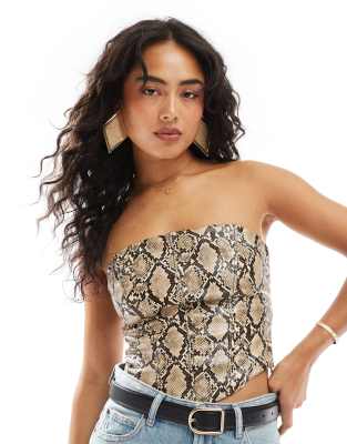 Bershka Bershka faux leather corset in snakeskin-Multi