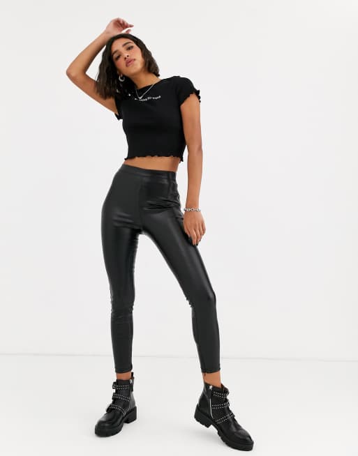 Black Croc Faux Leather Leggings