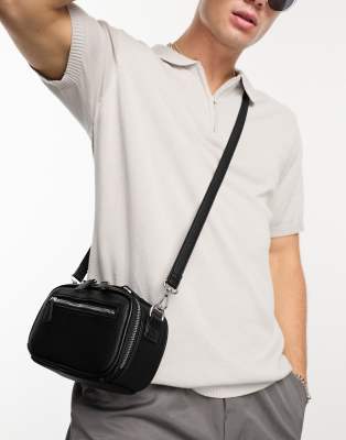 Bershka faux leather cross body bag in black