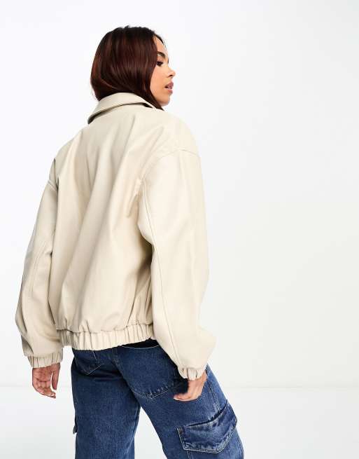 Bershka white leather on sale jacket