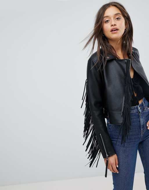 Leather jacket hot sale with tassels