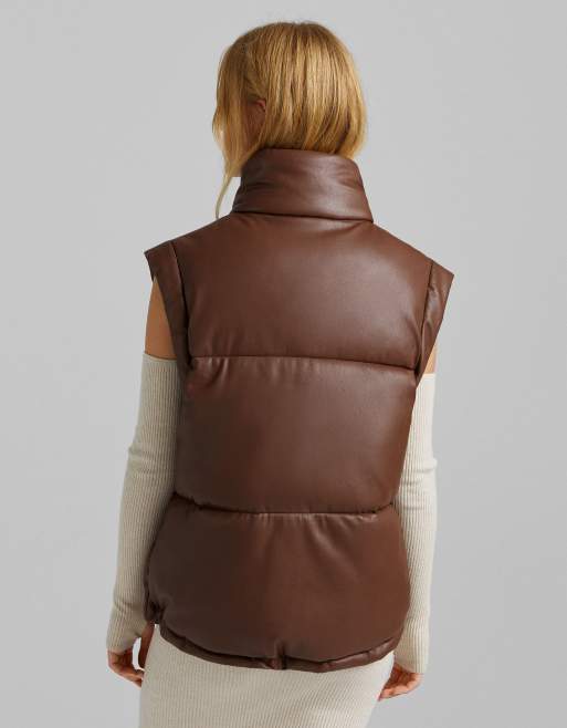 Bershka faux leather gilet in chocolate brown ASOS