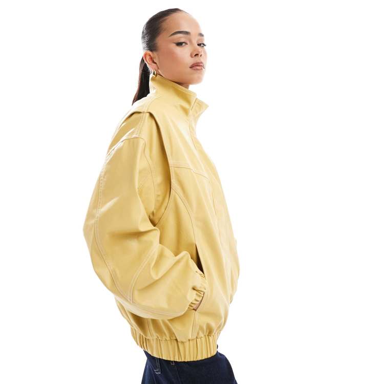 Bershka faux leather harrington jacket in butter | ASOS
