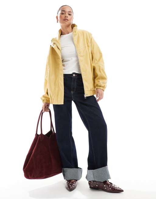 ☆ドイツ発*BERSHKA*新作*フェイクレザージャケット/MUSTARD☆ ☆ドイツ発*BERSHKA*新作*フェイクレザーパファージャケット/B