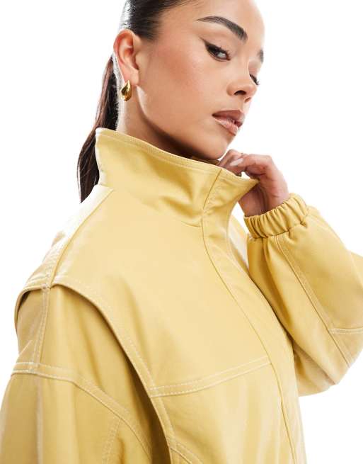Bershka faux leather harrington jacket in butter | ASOS