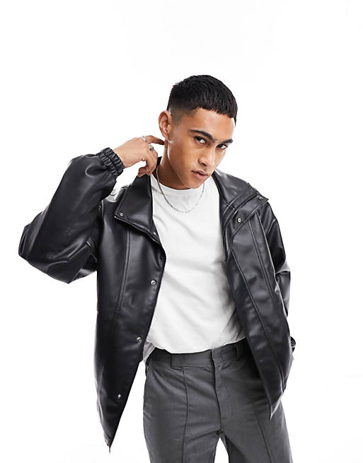 Bershka faux leather jacket in black | ASOS