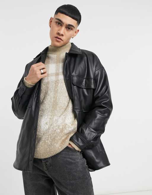 Bershka faux leather jacket in black