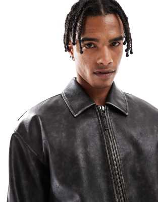 Bershka Faux Leather Jacket In Black