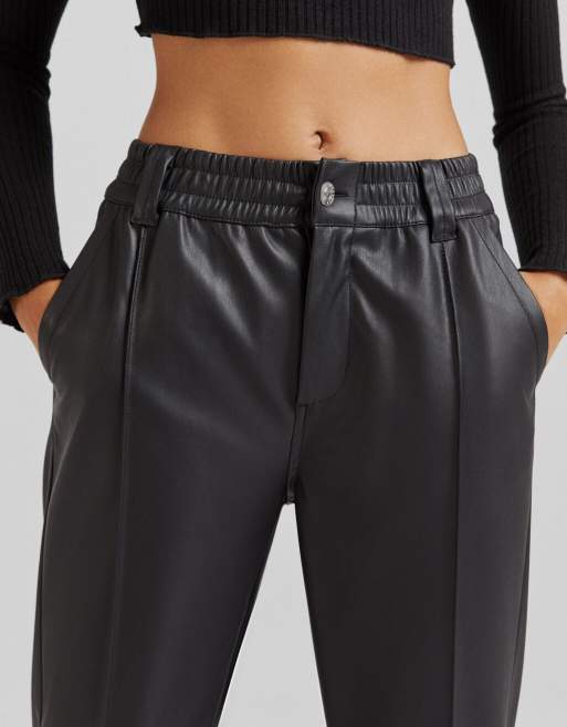 Bershka faux leather jogger in black