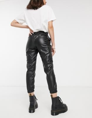 faux leather black joggers