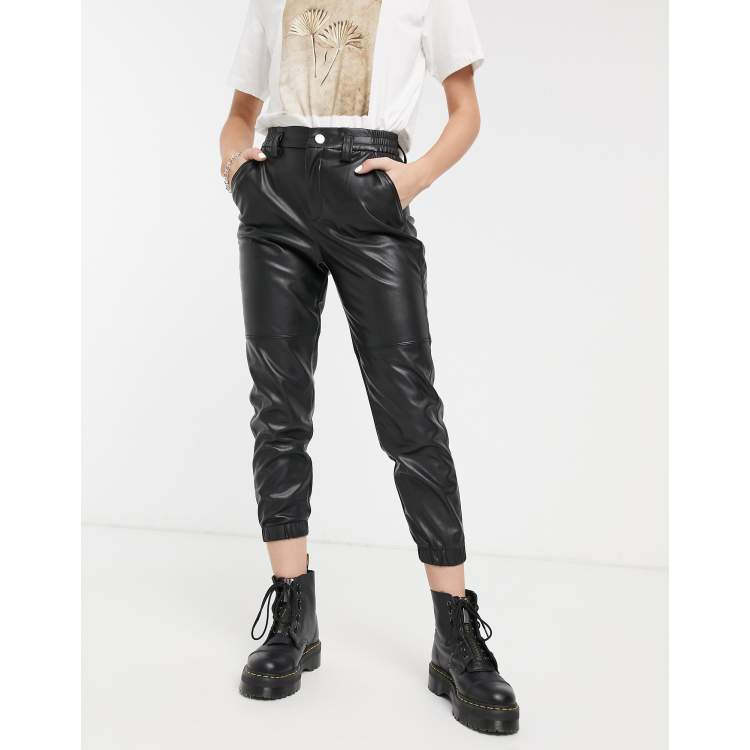 Bershka faux leather joggers in black ASOS