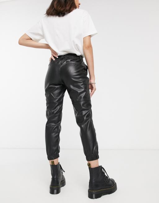 Bershka faux leather joggers in black ASOS