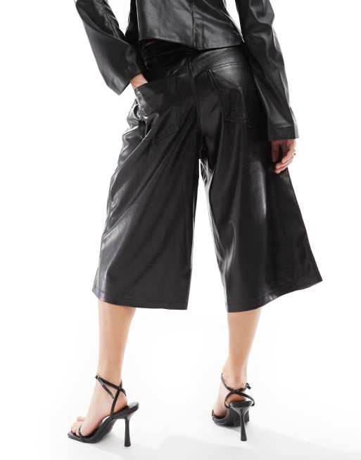 Bershka faux leather jorts in black