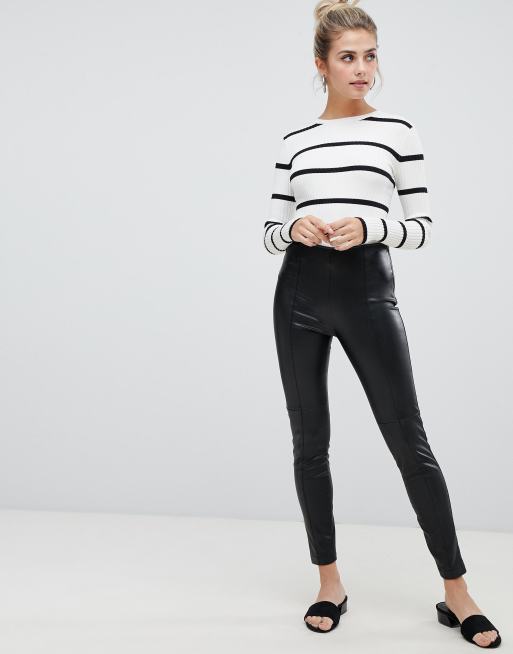 Bershka faux leather legging in black | ASOS