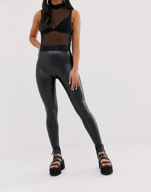 Bershka faux leather legging in black