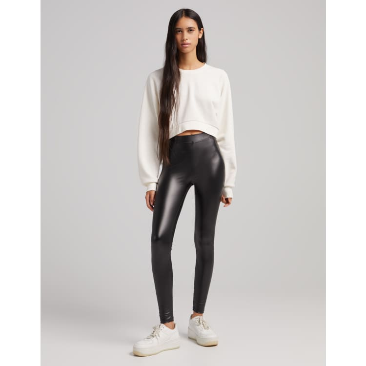 Bershka faux leather legging in black