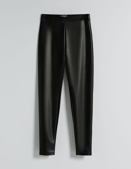 Bershka leather-look leggings in black, ASOS