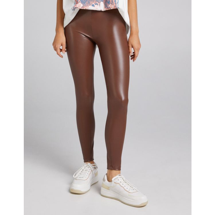 Bershka faux leather legging in brown ASOS