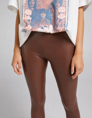brown faux leather leggings