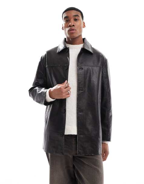 Bershka faux leather long cut jacket in black  - view 1
